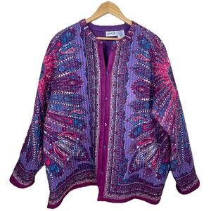 VTG 80s Blair Purple Pink Paisley Geometric Quilted Jacket Boho India Artsy 2XL